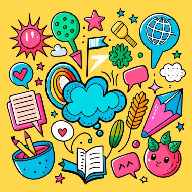 El çizimi vektör okulu elemanları. Karalama seti. vektör illüstrasyonu