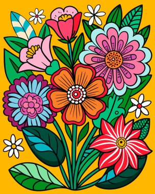 Çiçekli ve kelebekli renkli çiçek desenleri.