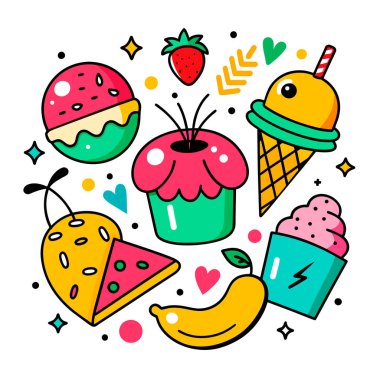 Tatlı renkli yaz meyve ikonlarının vektör çizimi