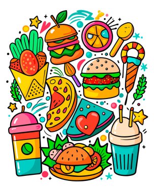 Yiyecek ve içecek seti. vektör illüstrasyonu