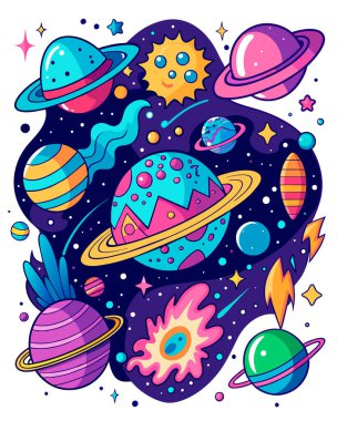 vektör karikatür gezegenler, yıldızlar ve gezegenler