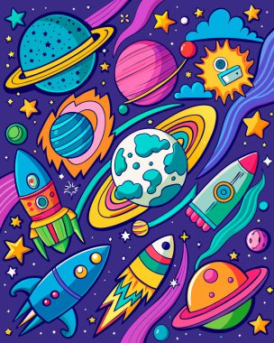 El çizimi uzay gezegenleri. vektör