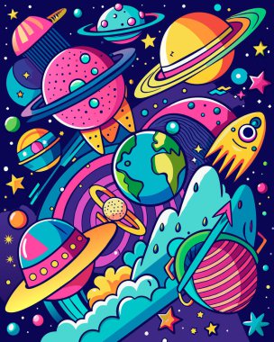 Çizgi film karakterleri ile alan arkaplanı