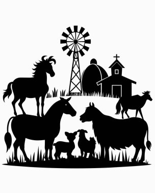 İneklerin ve atların vektör çizimi