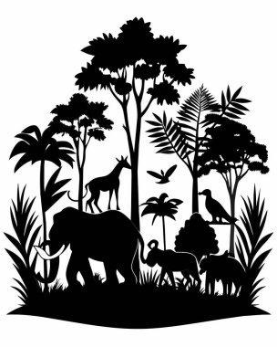 Afrikalı hayvanların vektör illüstrasyonu.