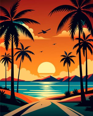 Sahildeki palmiye ağacı. vektör