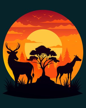 Günbatımında Afrika manzara ağacı silueti