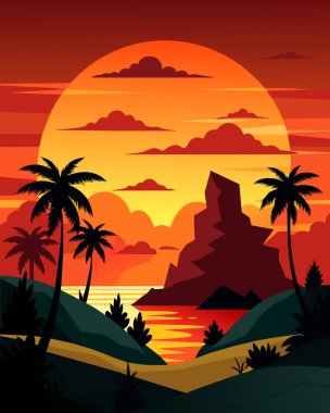 Günbatımında Afrika manzara ağacı silueti