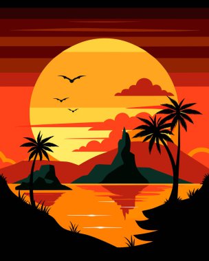 Günbatımında Afrika manzara ağacı silueti
