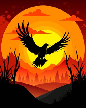 Günbatımında Afrika manzara ağacı silueti