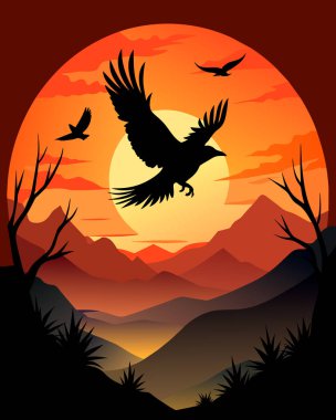 Günbatımında Afrika manzara ağacı silueti