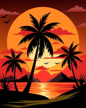 Günbatımında Afrika manzara ağacı silueti