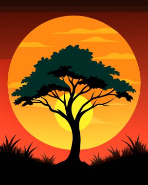 Günbatımında Afrika savanası