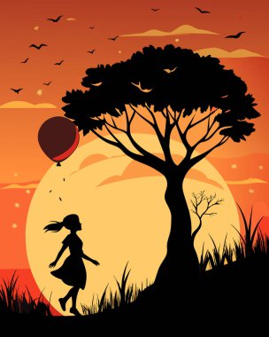 Büyük ayı ve ağacı olan bir kadının vektör arkaplanı