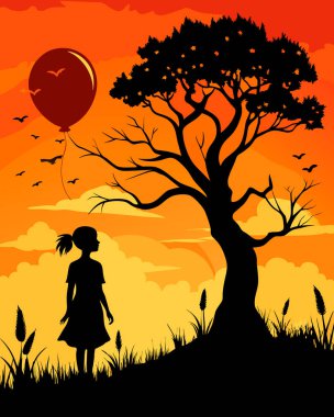 Gün batımında bir kızın silueti