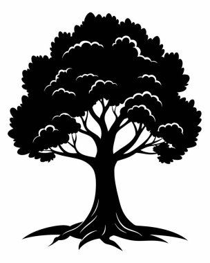 Siyah siluetli ağaç. vektör illüstrasyonu.