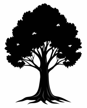 Siyah kökleri olan siluet ağacı. vektör illüstrasyonu