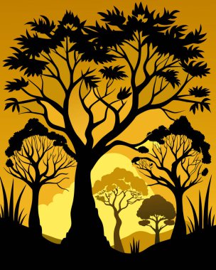 Ağaç ve güneşin silueti