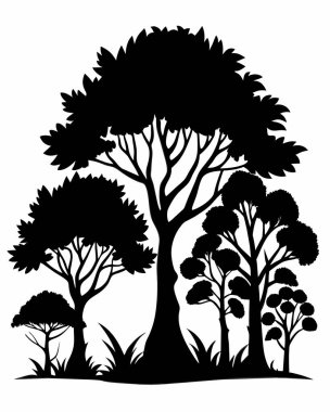 Yapraklı ağaç ve çiçekli siluet.