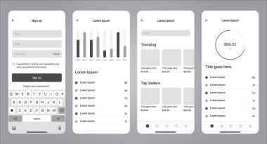 ui ux tasarımı için mobil uygulama arayüzü. vektör illüstrasyonu.