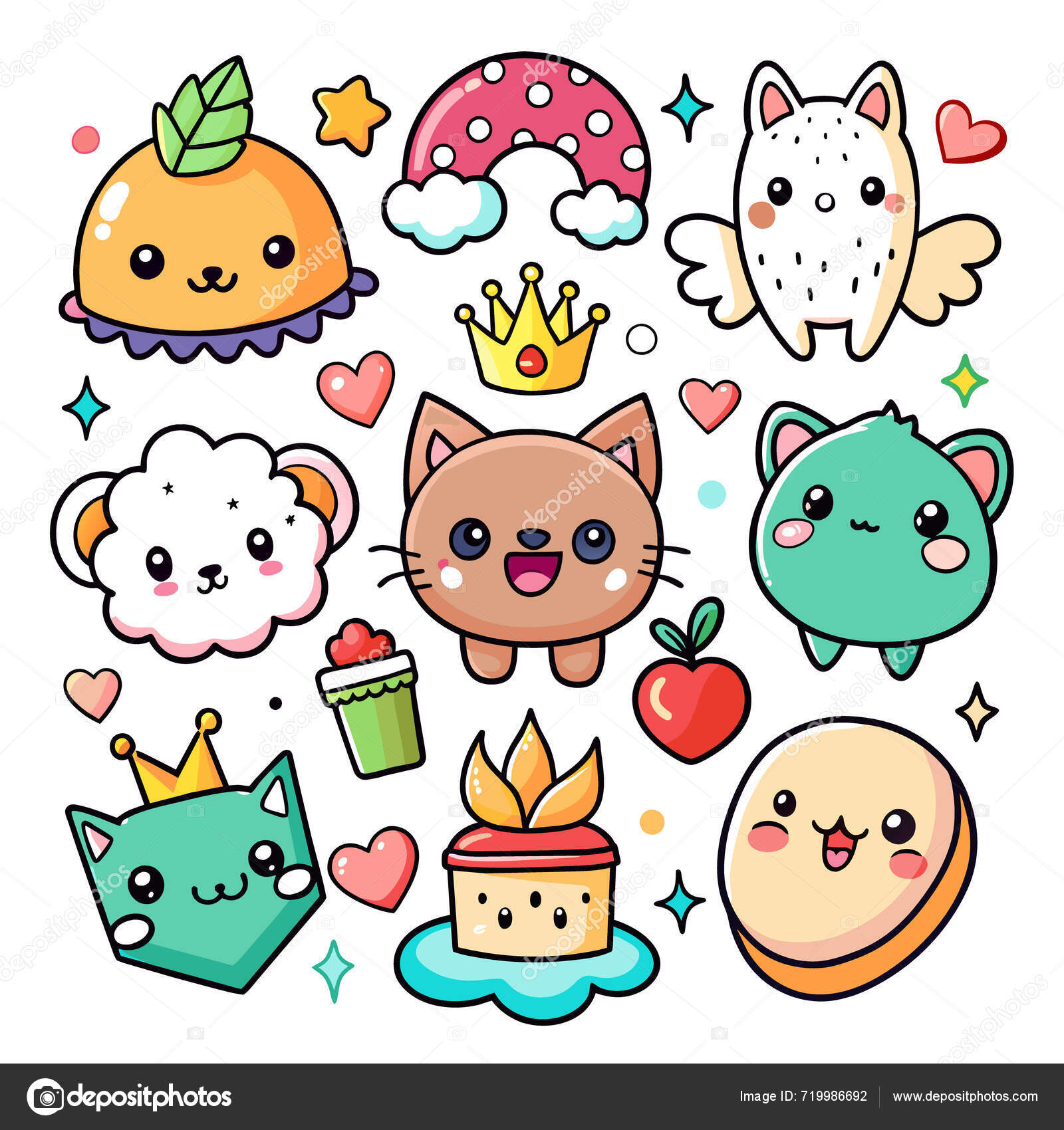Cute Kawaii Kawaii Set Stock Vector
