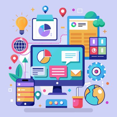 İş ve teknoloji için vektör düz çizgi tasarım elementleri. Web geliştirme konsepti. Web tasarım ögesi.
