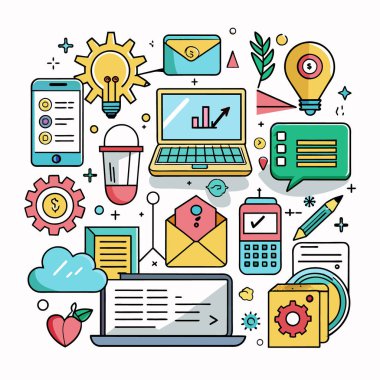 Düz çizgi tasarımı modern vektör illüstrasyon konsepti online eğitim, e-öğrenme. Web tasarım ögeleri karalamaları