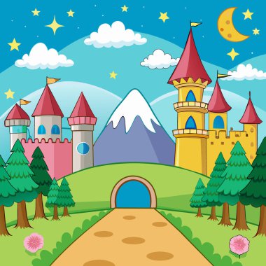 Peri masalı prenses renkli şato vektörü