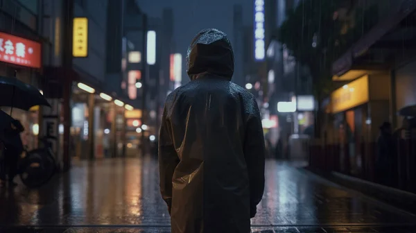 黒いジャケットを着た女性が街を歩き回り — ストック写真