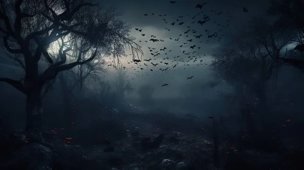 Ночное Небо Деревом Темными Облаками — стоковое фото