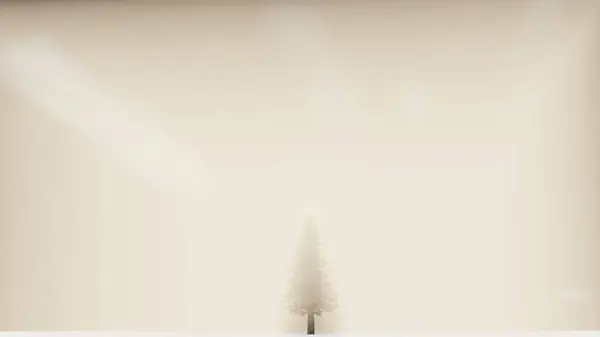 Güneş Doğarken Yoğun Sisli Bir Çam Ağacı Oluşturma — Stok fotoğraf