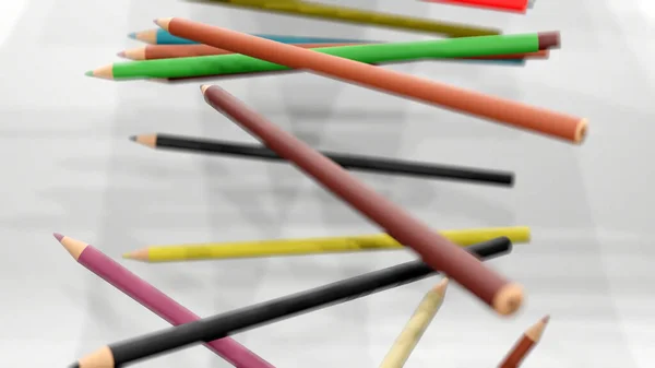 Kolorowe Ołówki Spadają Tła Rendering — Zdjęcie stockowe