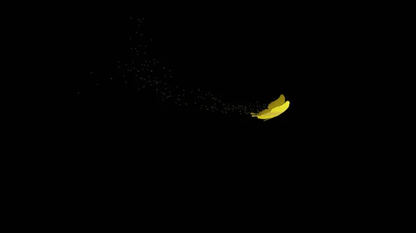 Gold Butterfly Flying Yellow Flower Pollen Trail Black Background Rendering — 스톡 사진