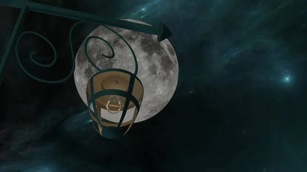 Винтажный Световой Зонд Фоне Полной Луны Голубой Туманности Рендеринг — стоковое фото