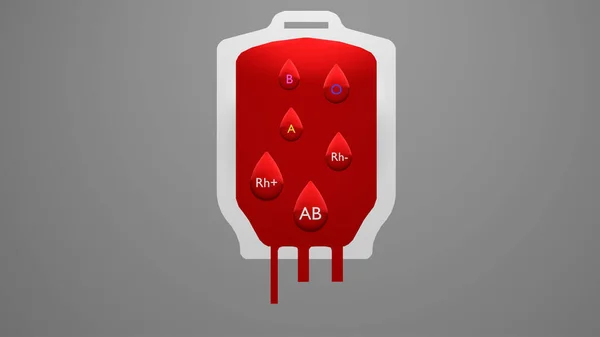 献血袋及其血型符号 3D渲染 — 图库照片
