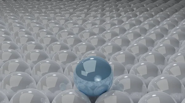 白色白球地板上的蓝色闪光球 3D渲染 — 图库照片