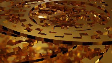 Bulanık altın arkaplanlı çoklu altın dişli katman (3D oluşturma)