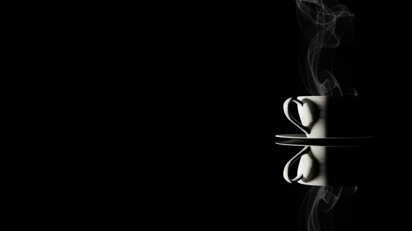 Kabzası Beyaz Kahve Fincanından Çıkan Sıcak Beyaz Buhar Gölgesi Kalp — Stok fotoğraf