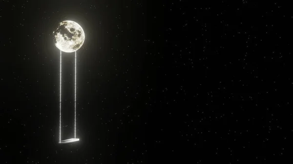背景为星场的满月秋千 3D渲染 — 图库照片