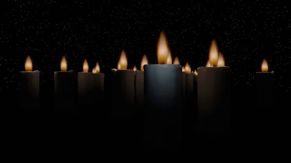 背景为星场的烛群浪漫火焰 3D渲染 — 图库照片