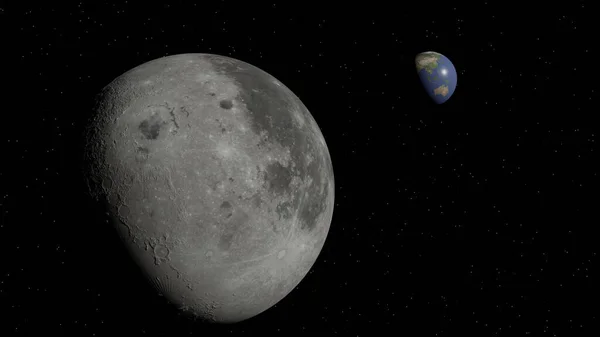 Luna Craterul Său Pământ Albastru Câmp Stelar Fundal Redare — Fotografie, imagine de stoc