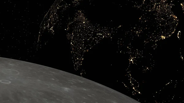 Поверхность Луны Ночной Картой Земли Фоновом Режиме Рендеринг — стоковое фото
