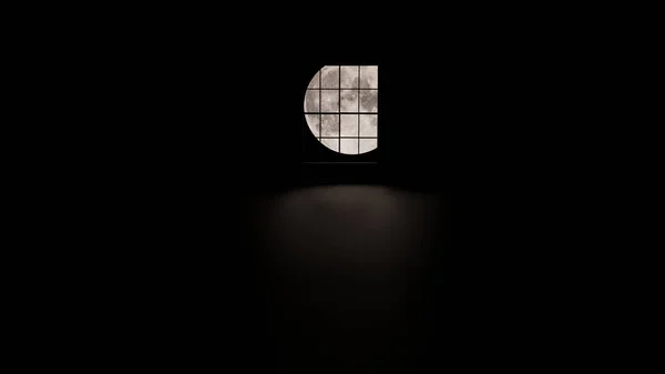 Cuarto Oscuro Con Luz Sombra Luna Llena Rendering — Foto de Stock
