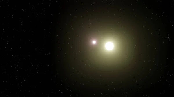 Двоичные Звезды Красная Желтая Звезды Звёздным Полем Рендеринг — стоковое фото