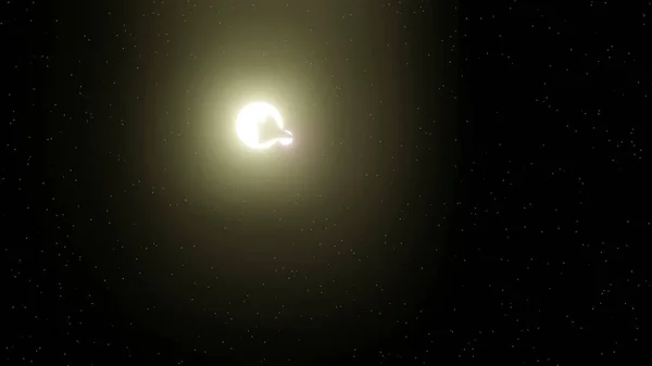 Vesmírná Loď Silueta Přechází Binární Hvězdy Hvězdným Polem Pozadí Vykreslování — Stock fotografie