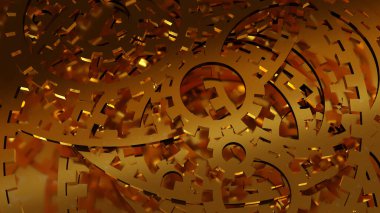 Bulanık altın arkaplanlı çoklu altın dişli katman (3D oluşturma)