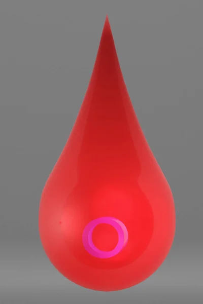 赤透明な血液滴内のテキストO文字 3Dレンダリング — ストック写真
