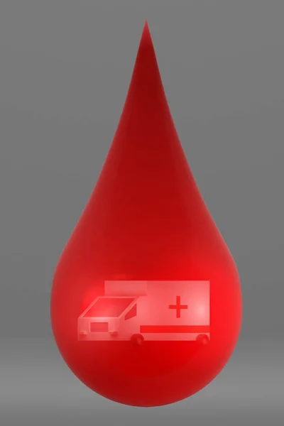 Ambulans Röd Genomskinlig Bloddroppe Rendering — Stockfoto