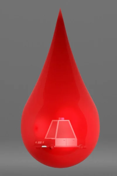 Radiowóz Czerwonej Przezroczystej Kropli Krwi Rendering — Zdjęcie stockowe