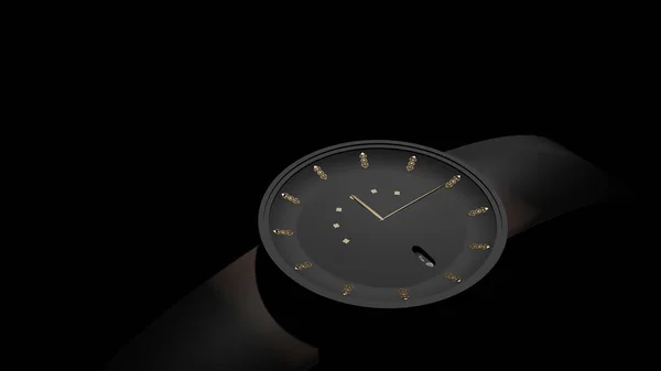 黑底泰式手表的聚光灯 3D渲染 — 图库照片